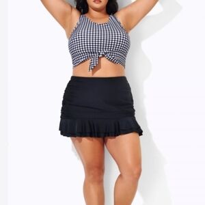 Black Ruffle High Waist Swim Skirt Bottoms